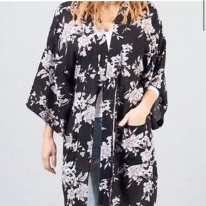 Spiritual Gangster Black & Floral Tie Front Kimono, One Size Fits Most
